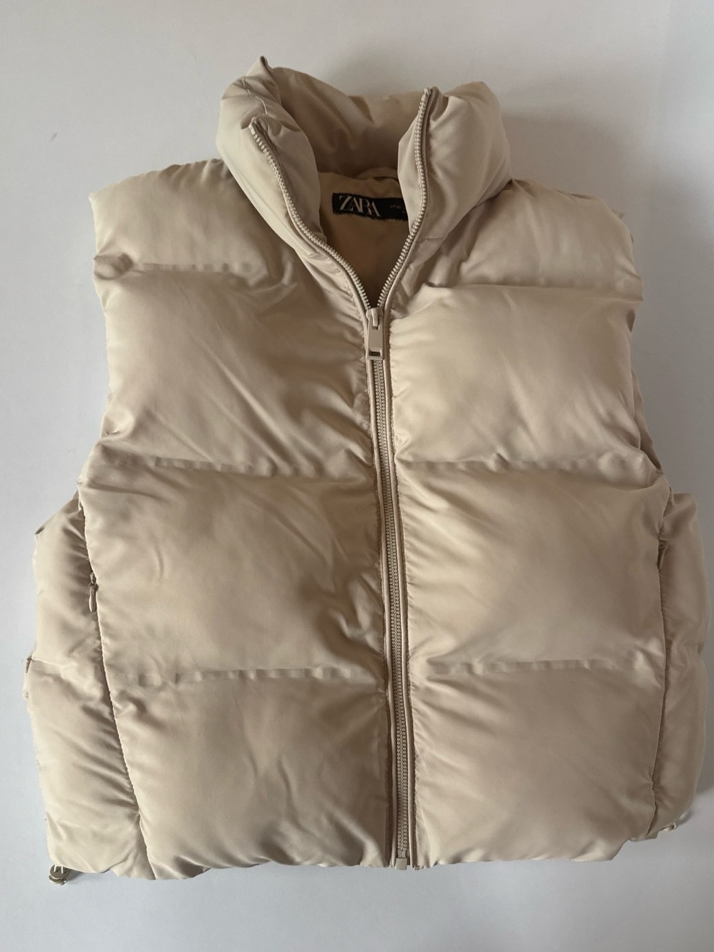 Zara Neutral Tan Quilted Puffer Sz Xs Vest Fall  Pocket Womens